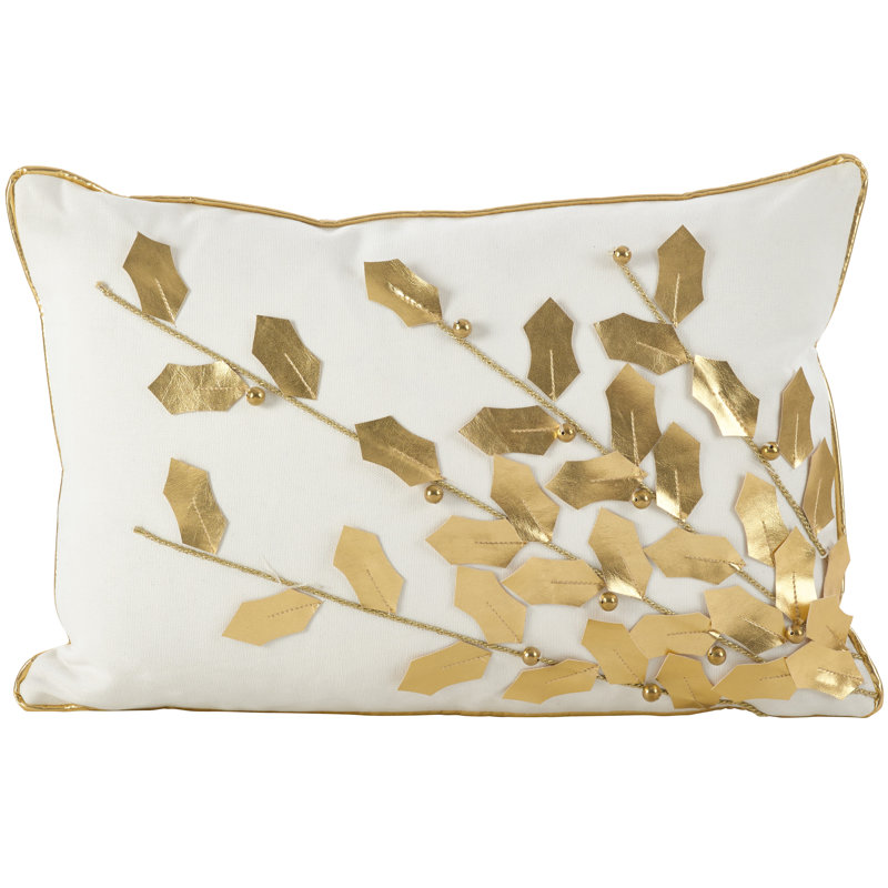 Poinsettia Cotton Floral Lumbar Pillow, Gold