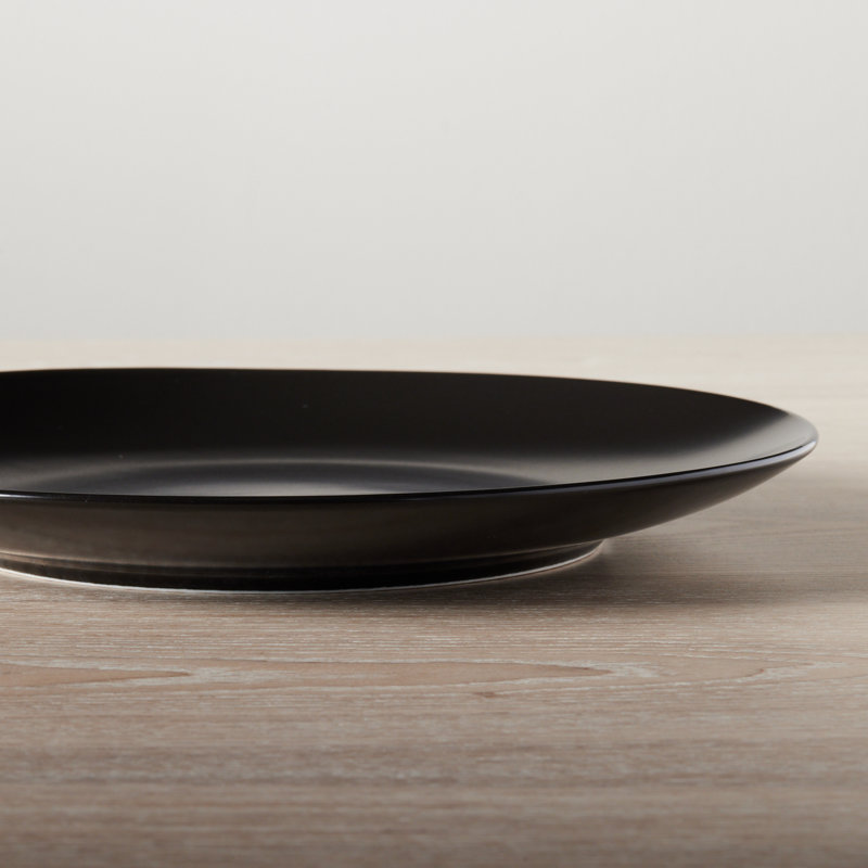 Black Ceramic Round Dinner Plates, Set of 4