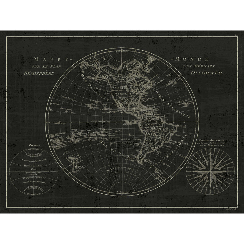 «Mappemonde Gravure V2» par Wild Apple Portfolio - reproduction sur toile, H 36 po x l 48 po