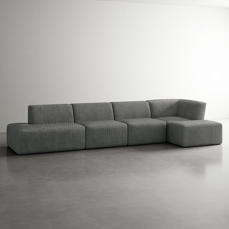 5 Seater Corduroy Seating Component, Grey Corduroy, Right Hand Facing