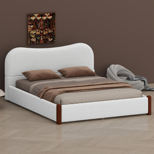 Contemporary Upholstered Platform Bed with Wooden Support Feet