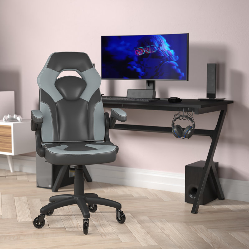 Katilyn Office Gaming Chair with Skater Wheels & Flip Up Arms - LeatherSoft, Gray