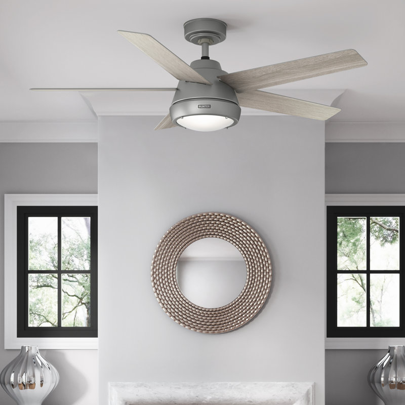 52" Burroughs 5-Blade Standard Ceiling Fan With LED Light Kit And Handheld Remote, Matte Silver