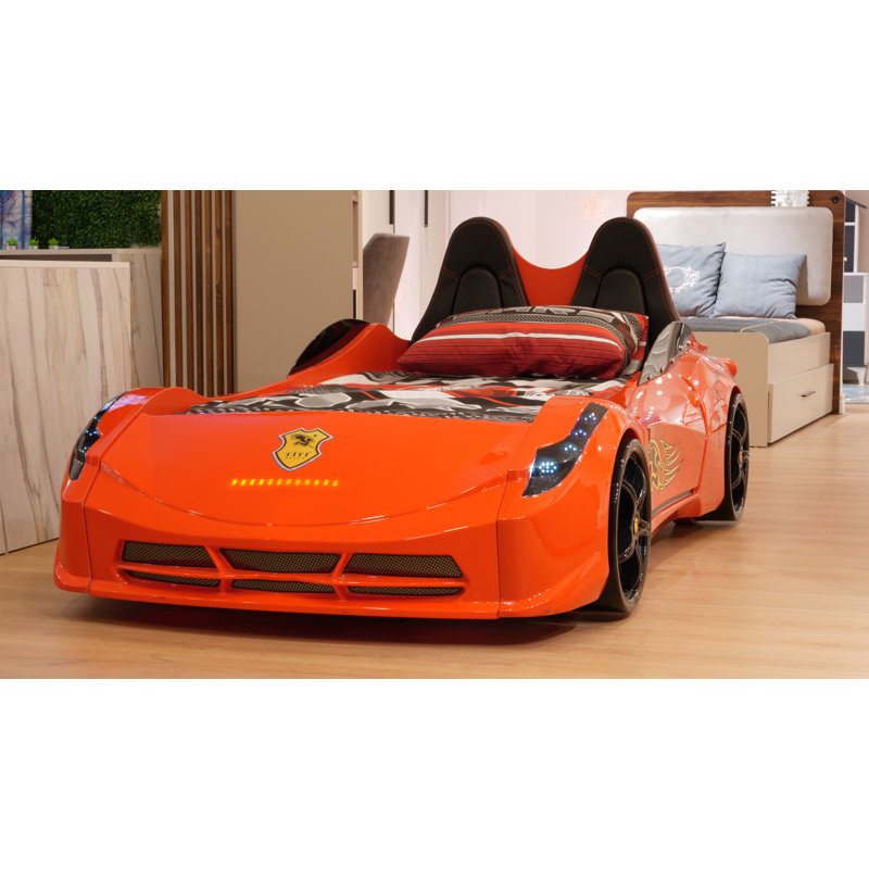 Aadyanth Twin Race Car Bed, Remote Control, LED Lights, Sound FX, Rear Seat, Red