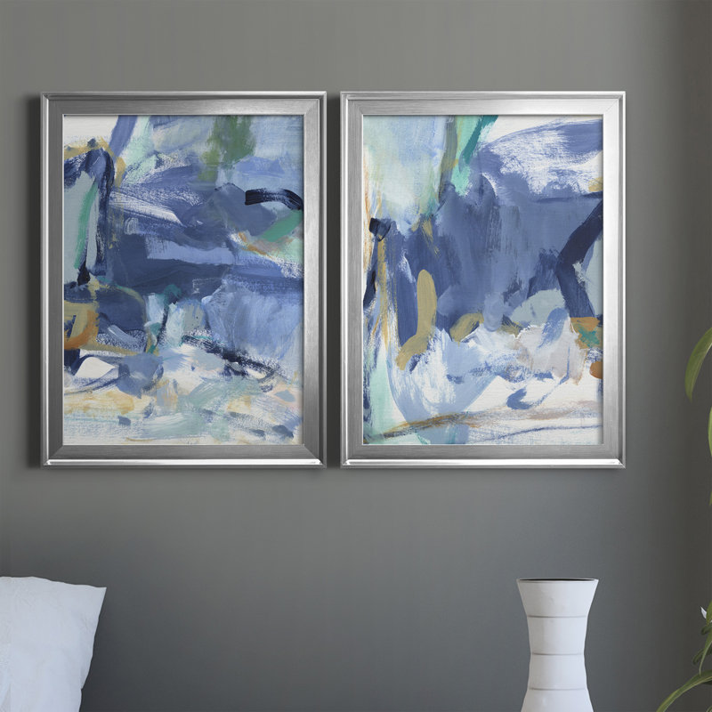 «Blue Room I», ensemble de 2 peintures sur toile encadrées, Cadre argenté, H 42,5 po x l 61 po x P 1 po