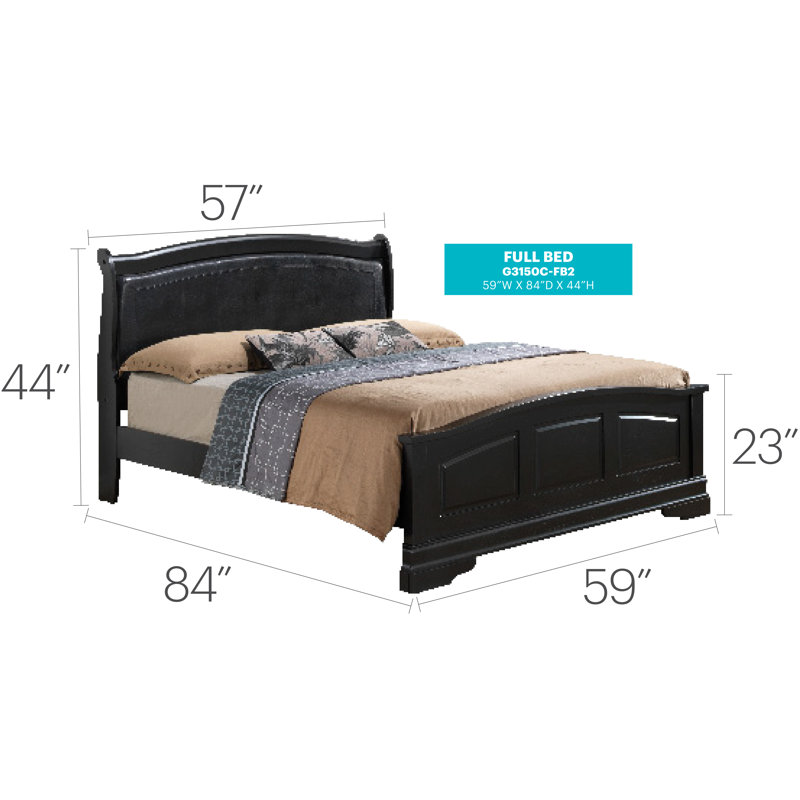 Citronelle Bed With Faux Leather Panel Headboard, Full, Black