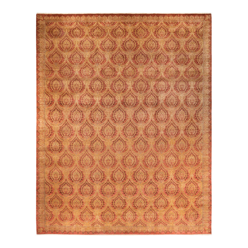 Tapis unique noué à la main rose de 12 pi 1 po x 15 pi 4 po Keenan