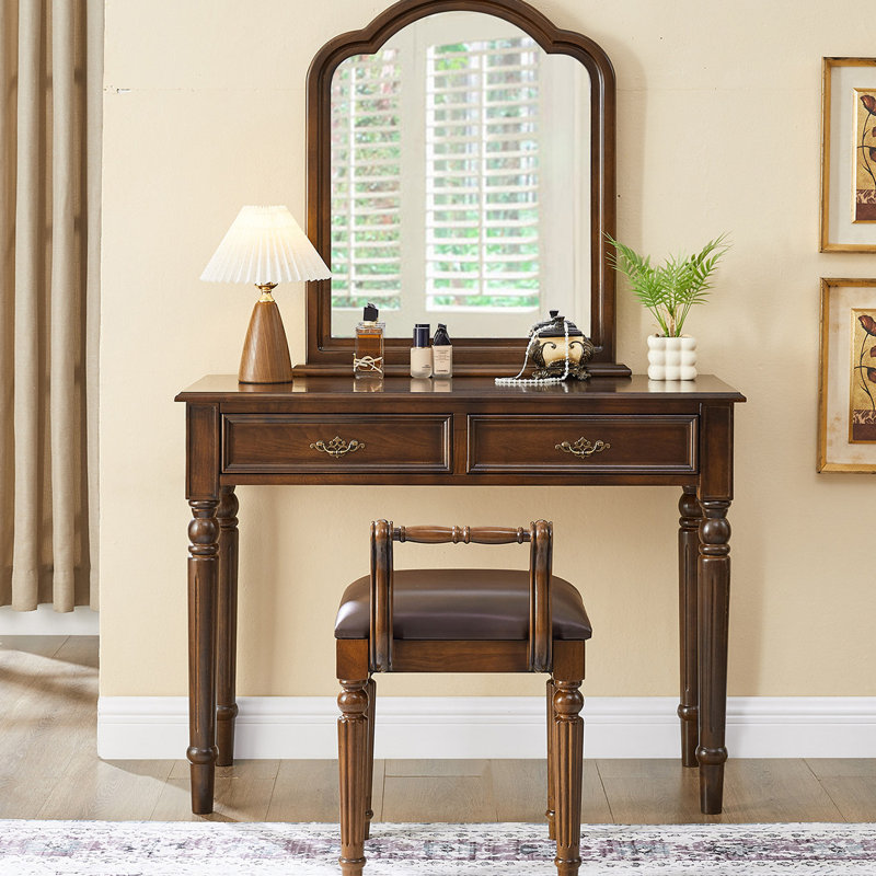Coiffeuse 47,24 "de style américain en bois massif brun avec miroir