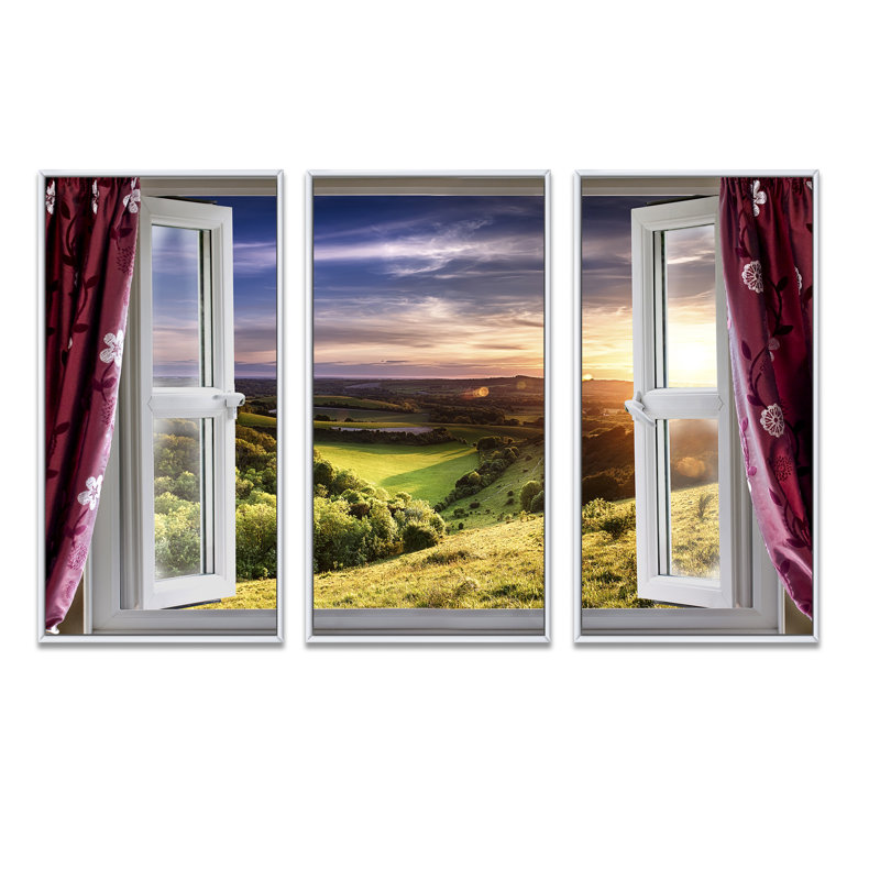 Vue de fenêtre - ensemble d'art mural sur toile encadré paysage de 3, L 36 po x H 20 po, Blanc