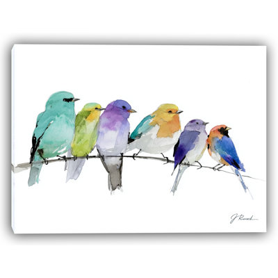 “Colorful Companions on a Wire” Wrapped Canvas Wall Art