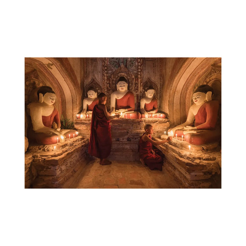 Two Young Novice Monks Praying To Buddha, Bagan, Myanmar by Jan Becke - Wrapped Canvas Print, 20.32 cm H x 30.48 cm W
