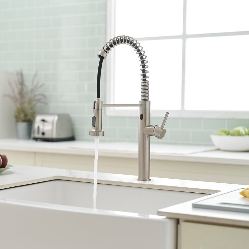 Touchless Kitchen Faucet With Motion Sensor Technology, Single Handle Brushed Nickel Finish, Stainless Steel Structure