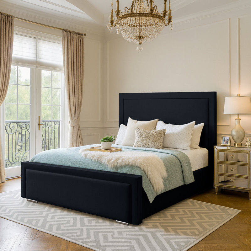 Abhipsa Upholstered Bed, Small Double (4'), Black