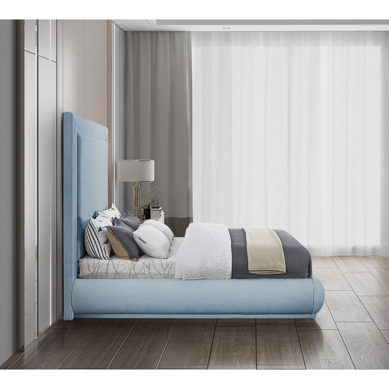 Prudhoe Upholstered Platform Bed, Queen, Light Blue Linen Textured Fabric