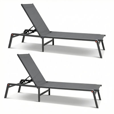Outdoor Chaise Lounge Chairs Set Of 2, Foldable Patio Lounge With 5-position Adjustable Back