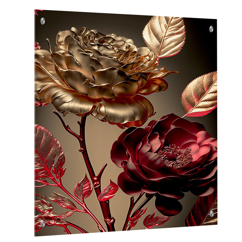 «Vintage Glam Rose VI», art mural floral en acrylique, H 32 po x l 24 po