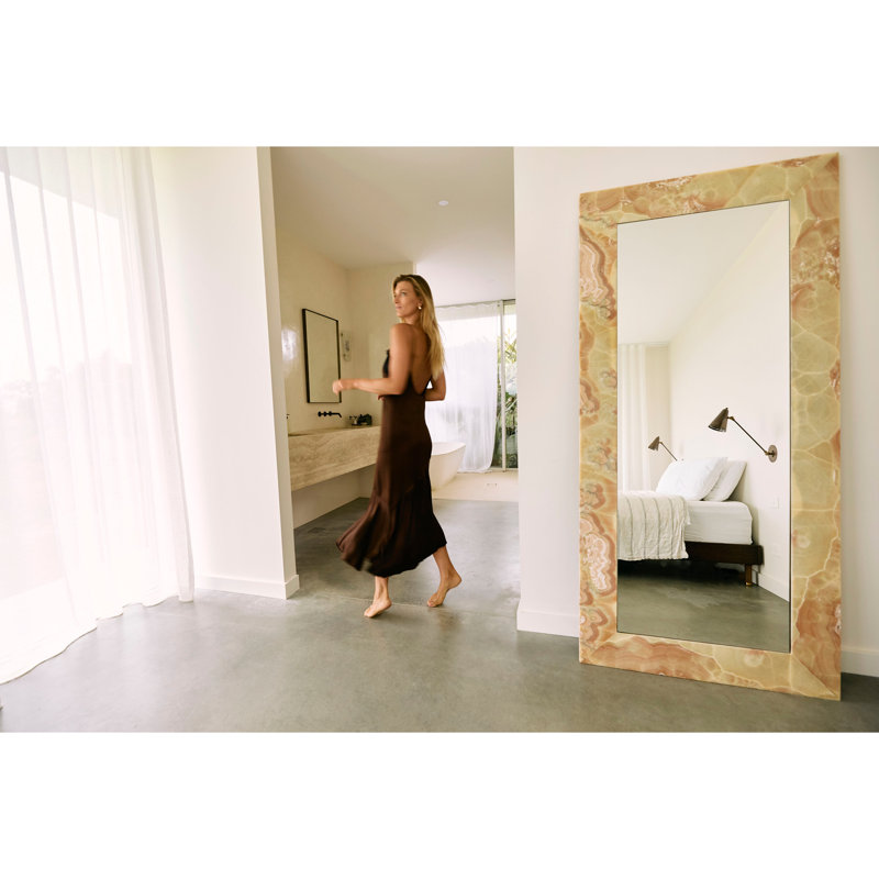 Suna 35 in. x 79 in. Natural Stone Marble Rectangular Framed Mirror