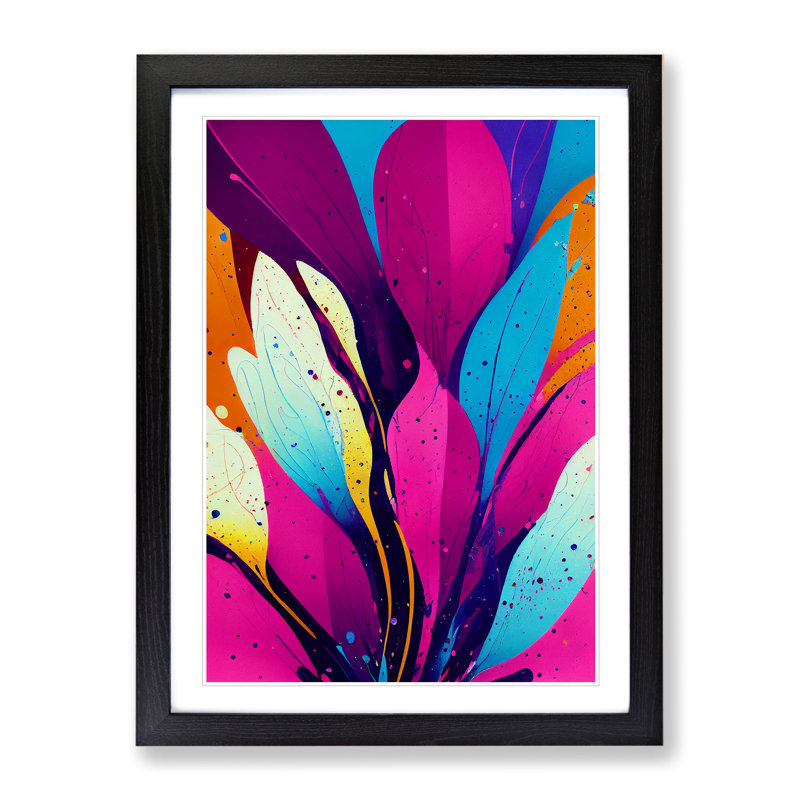 Splattered Flower No.1 Abstract - Single Picture Frame Print, Black Framed, 64cm H x 46cm W x 2cm D