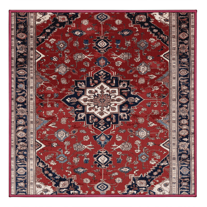 Tapis rouge persan lavable à la machine, Carré 8 pi