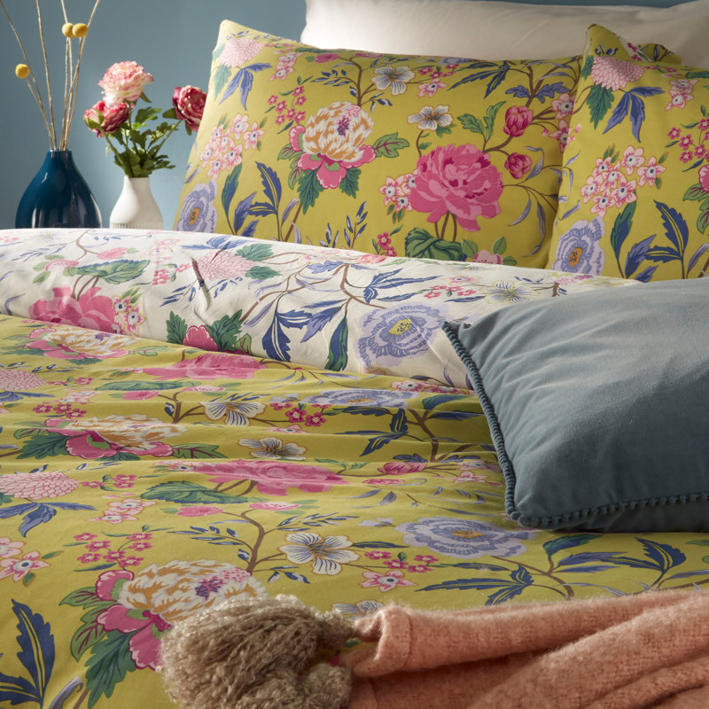 Floral [EU ONLY] Duvet Cover Set with Pillowcases, Super King Duvet Cover, Yellow