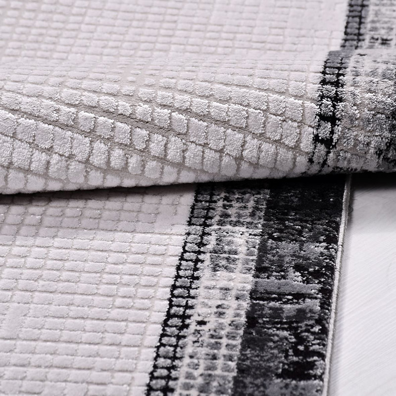 Tapis gris moderne lavable à la machine, Rectangle 3 pi 4 po x 6 pi 7 po