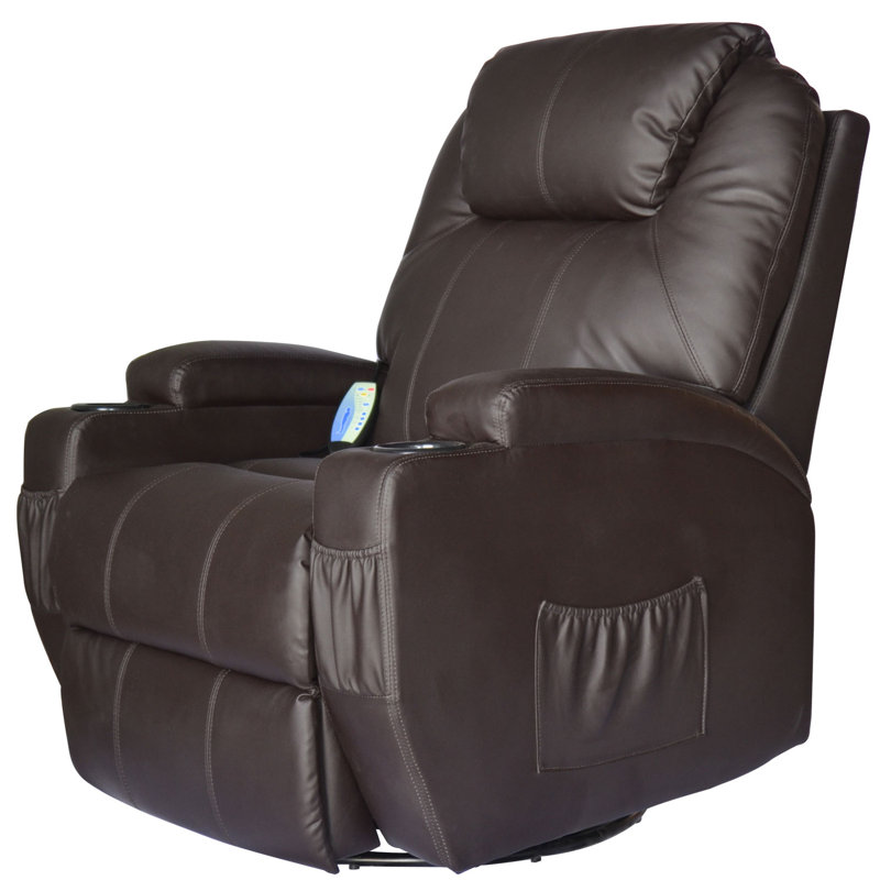 Fauteuil inclinable manuel pivotant en similicuir de 32 po de largeur avec fonction de massage Lexington
