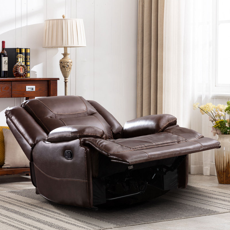 Finkbeiner 37.4'' Wide Classic Premium Genuine Leather Manual Zero Clearance Reclining Home Theatre(Set Of 2)