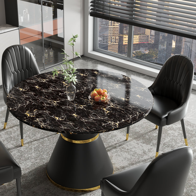 Table de salle à manger 46,85 po, Noir marbré