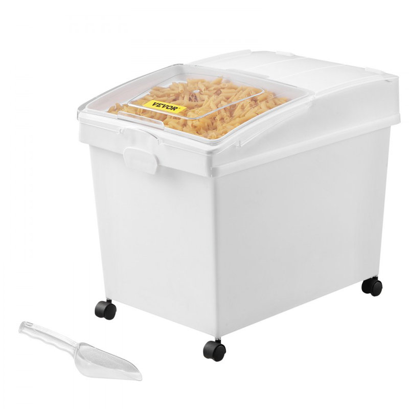 Ingredient Bin, 10.5 Gallons Capacity Ingredient Storage Bin, PP Material Flour Bins On Wheels, White Shelf Ingredient Bin with Scoop and Sliding Lid, Commercial Storage Bins