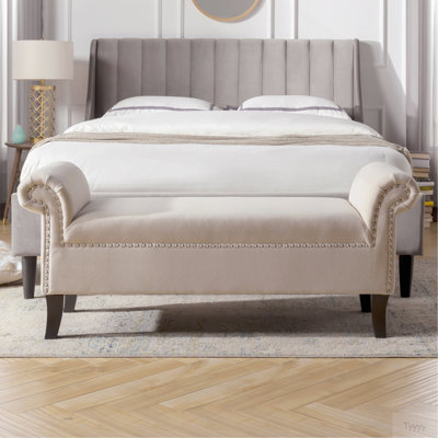 Kathy Roll Arm Entryway Accent Bench, Sky Neutral Beige Polyester