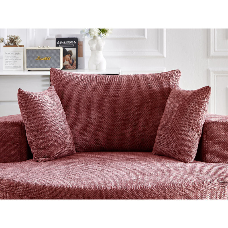 Canapé rembourré en chenille de 55 po de largeur avec 2 coussins, Rose