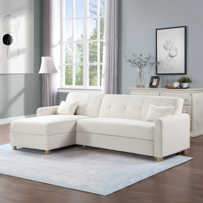 Modern Sofa Thomas 99.5"W  Fabric Convertible Sleeper Sectional Sofa With Reversible Chaise And Storage
