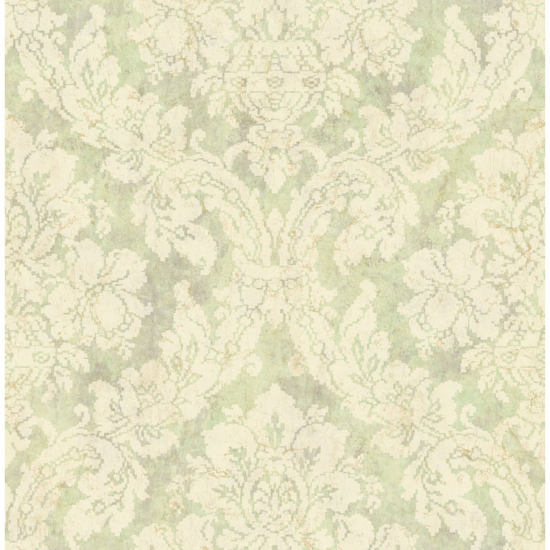 Rouleau de papier peint l 32,81 pi x l 20,5 po brodéed damassé Wyble, Vert