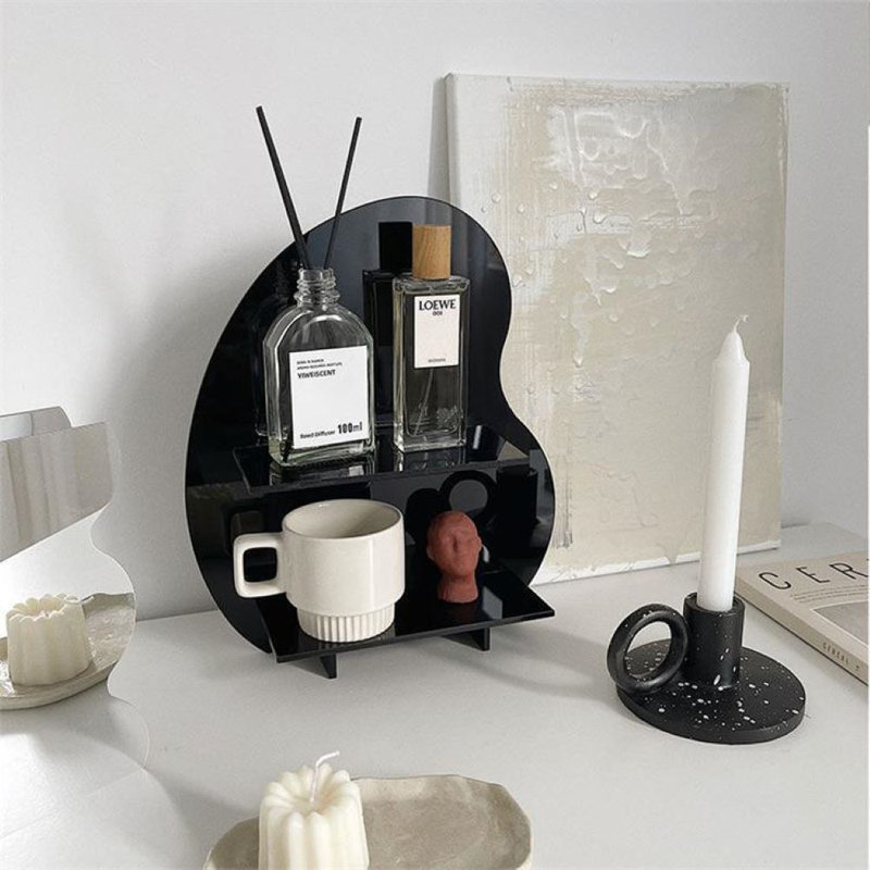 Étagère en acrylique noire à 2 niveaux pour figurines, porte-desserts, organisateur de collections et étagère pour articles cosmétiques