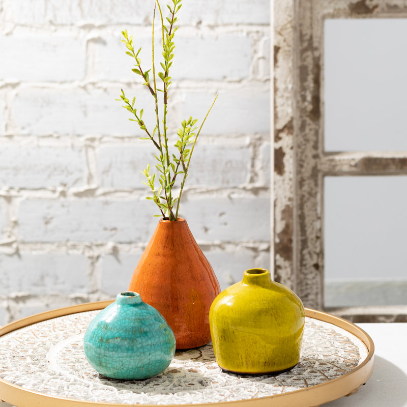 Vase de table en céramique , Bleu / Vert / Orange