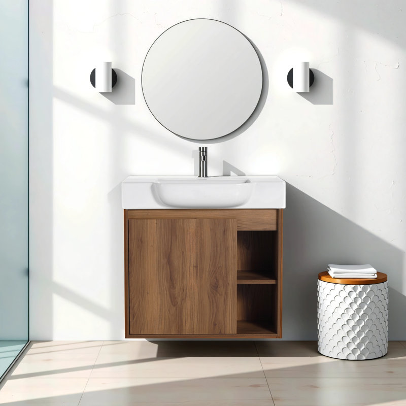 Meuble-lavabo mural avec lavabo en céramique blanche et porte rembourrée, 23.6"