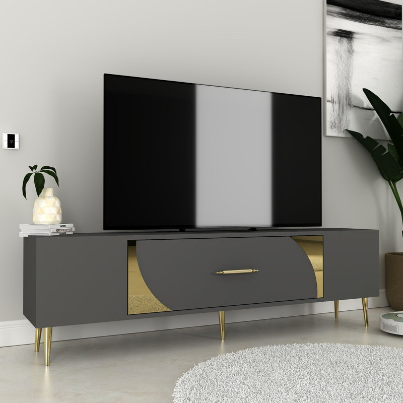 Olivia Unfinished TV Stand, 150cm, Grey/Gold