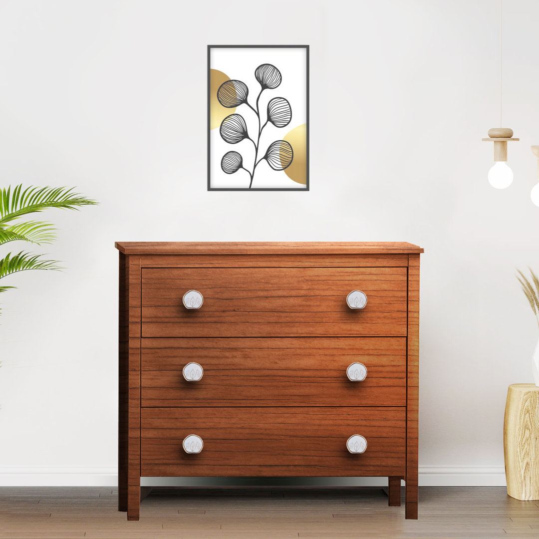 Tropical Leaves 1-2/3 in. Grey & White Cabinet Knob Mascot Hardware 