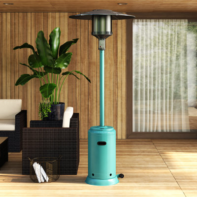 Fagersta Fire Sense Patio Heater with Wheels 46,000 BTU Output Electronic Ignition System- Aqua Blue