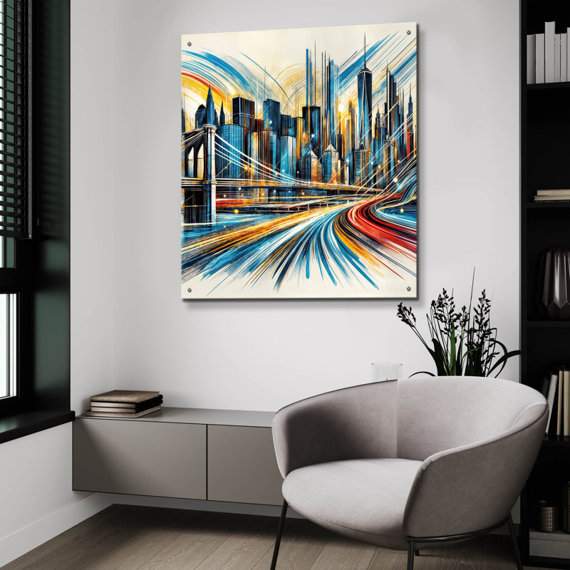 «Abstract New York City» par Rey Klimt, art mural en verre acrylique, H 36 po x l 36 po x P 0,2 po