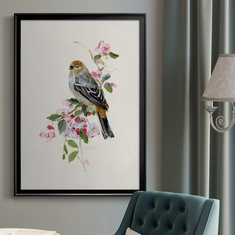 «Spring Song Goldfinch», peinture sur toile encadrée, H 26,5 po x l 36,5 po x P 1,5 po, Noir