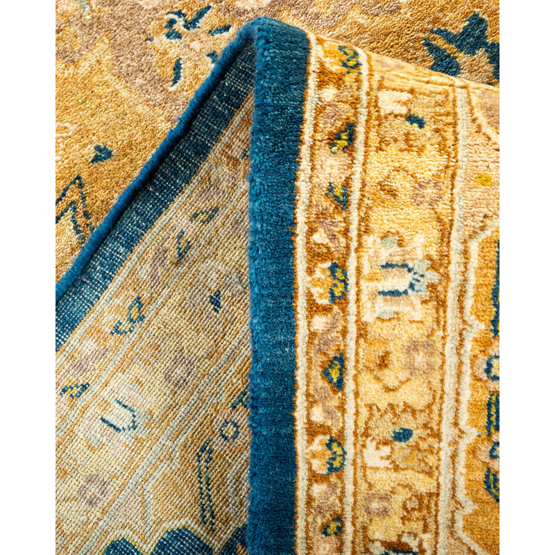 Tapis de couloir bleu / beige noué à la main de conception unique 6 pi 2 po x 10 pi 10 po Oakhur