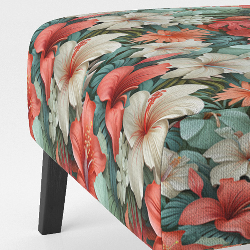 Paradise Mirage Tropical Pattern - Upholstered Coastal Slipper Chair, Tropical Leaves Accent Chair