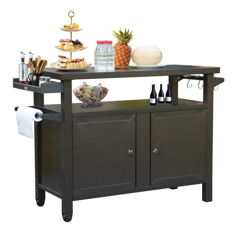 Metal Grill Carts Outdoor with Storage and Wheels, Dark Gray
