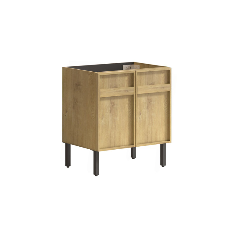 Meuble-lavabo sur pied de 30 pouces avec panneau rainuré 3D et lavabo en céramique intégré