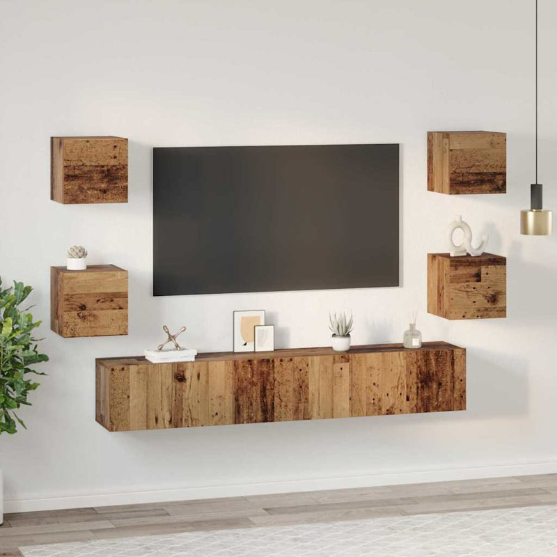 TV Cabinet Set 7 Pcs Engineered Wood, Old Wood, 30cm H x 60cm L x 30cm W
