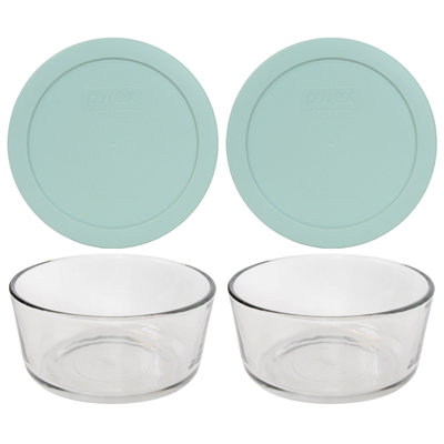 Pyrex (2) 7201 4 Cup Glass Bowls & (2) 7201-PC Lids