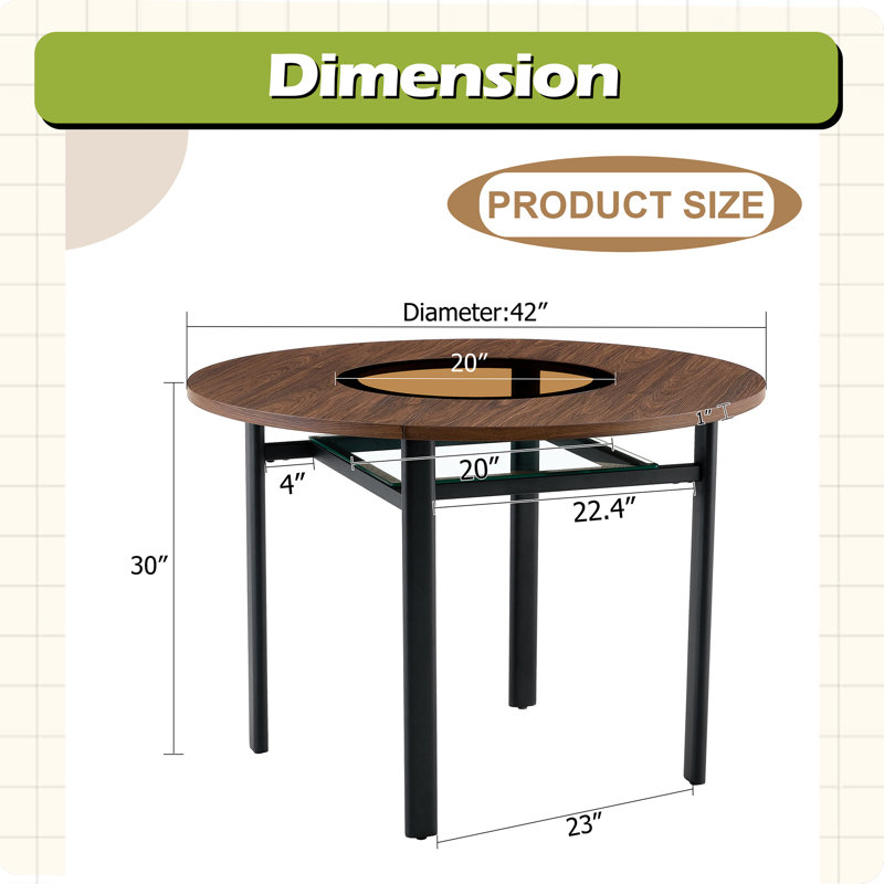 Table de salle à manger 42 po, Brun / Transparent