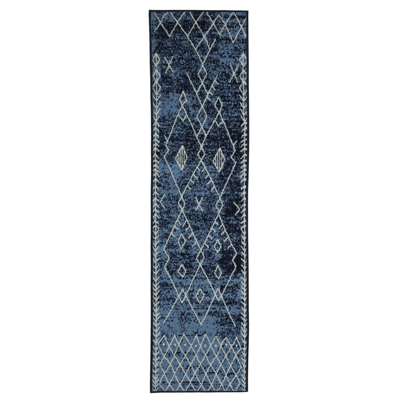 Tapis géométrique bleu, Tapis de couloir 2 pi x 8 pi