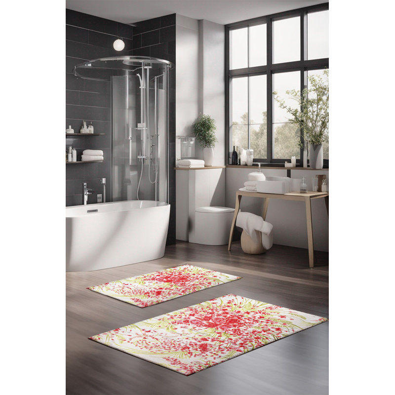Ensemble de tapis de bain de luxe Eakly (2 pièces), 100% polyester, 16,0 x 23,6 pouces et 23,6 x 39,4 pouces | Conception antibactérienne antidérapante, hauteur de poils de 0,3 po | Lavable à la machine, durable et facile à nettoyer | Idéal pour la décoration de salle de bain